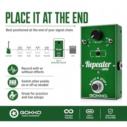 GK-27 Looper Pedal for Electric Guitar, 11-Min Loop Recording REPEATER Looper