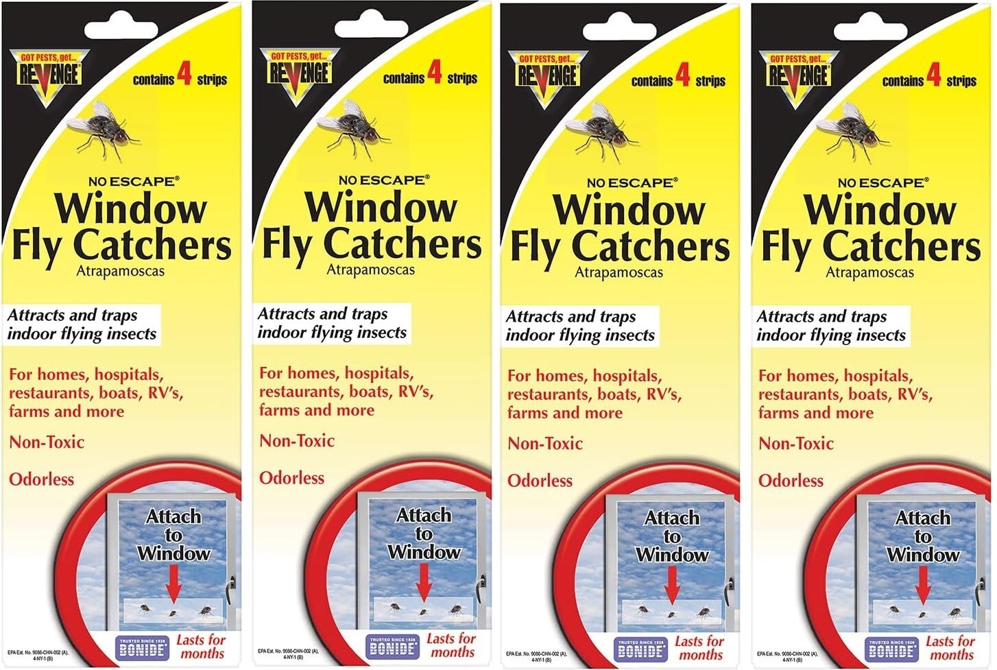 Revenge 46200 4 Count No Escape Window Fly Catcher Strips - 4 Pack