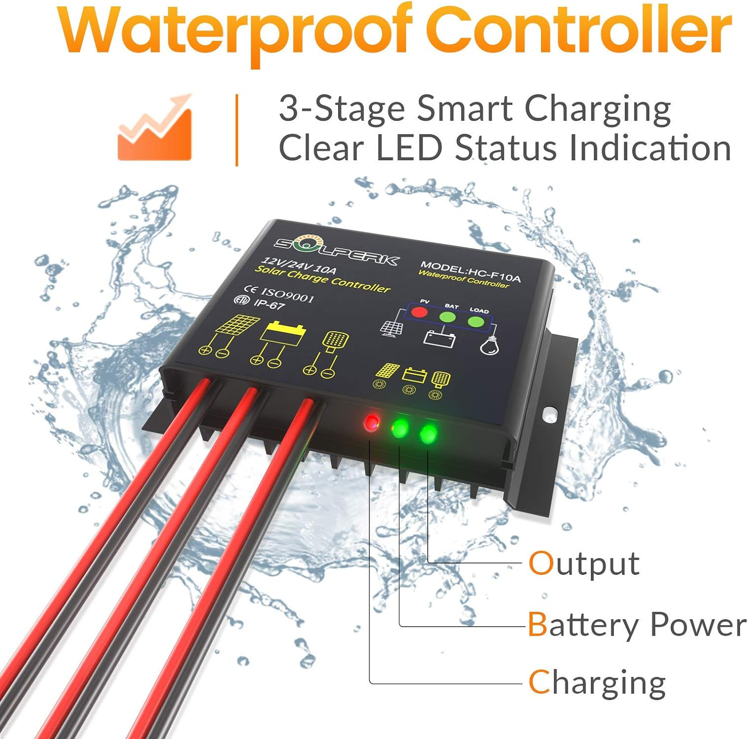 10A Solar Charge Controller Waterproof Solar Panel Controller 12V/24V PWM Solar