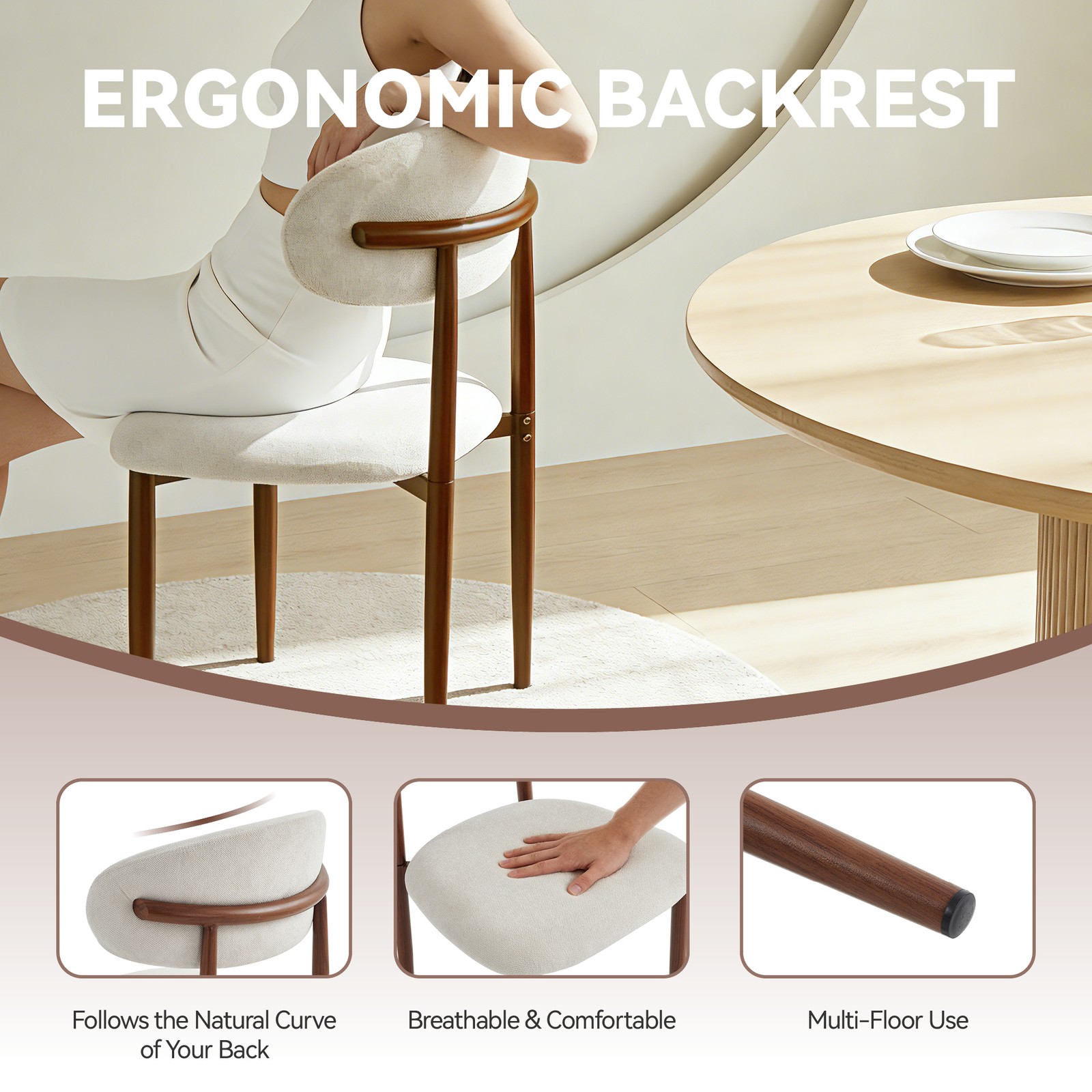 Solid Wood Extendable Dining Table Set with 2 Rattan Chairs, Beige Cushions