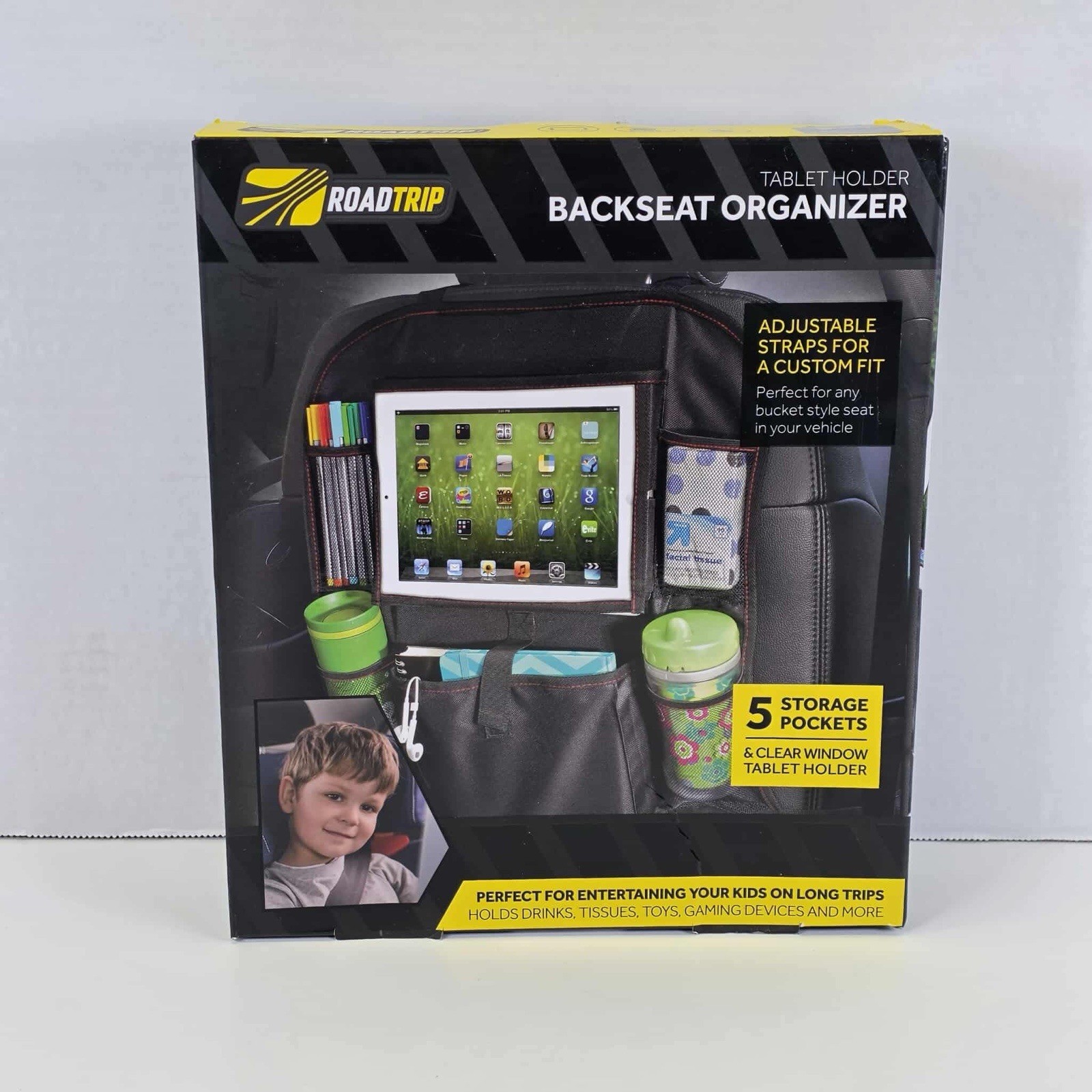 Road Trip  Backseat Organizer IPad Android Tablet Holder 5 Pocket Storage New