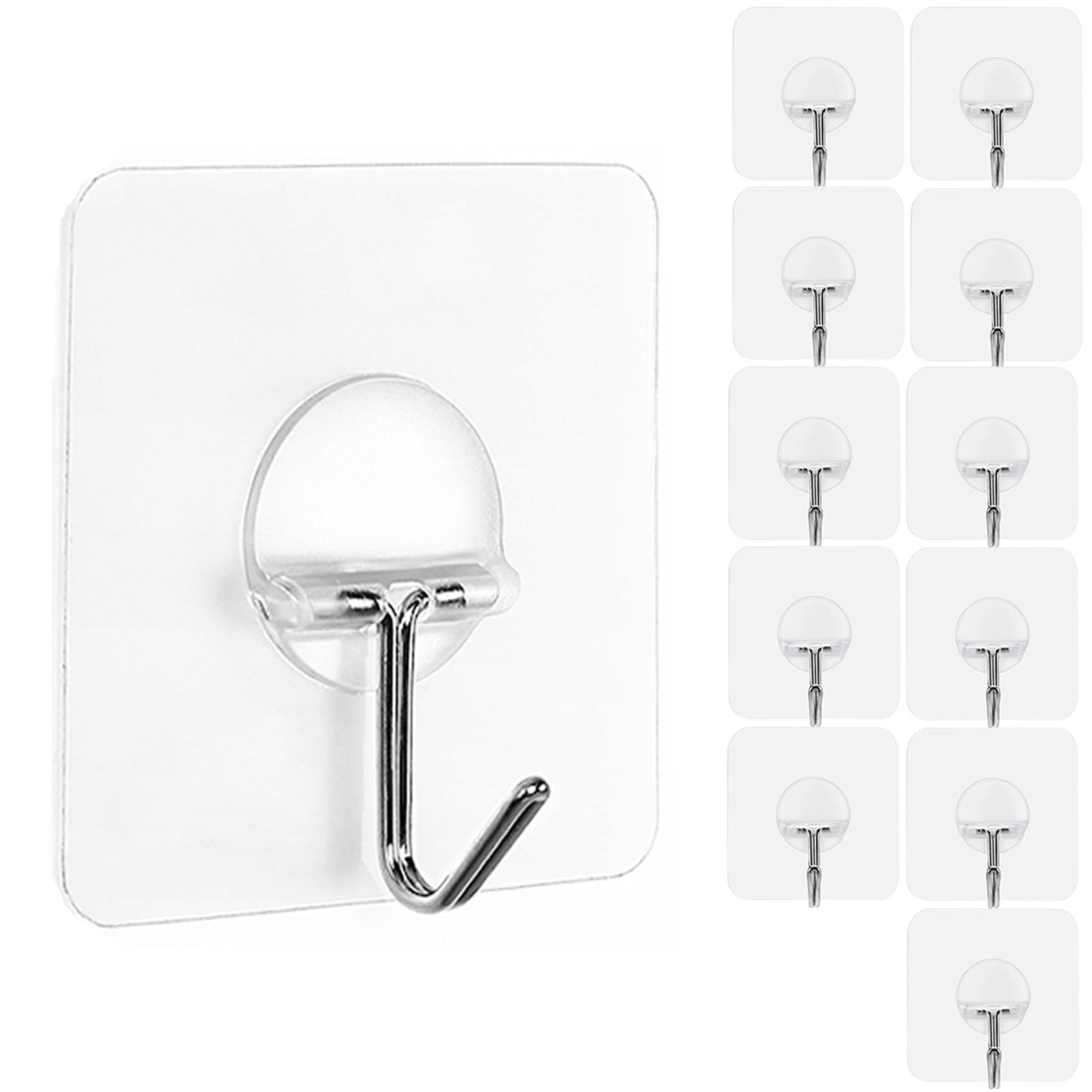 12 PCS Transparent Seamless Adhesive Hooks Stainless Steel Ultra Strong Wall