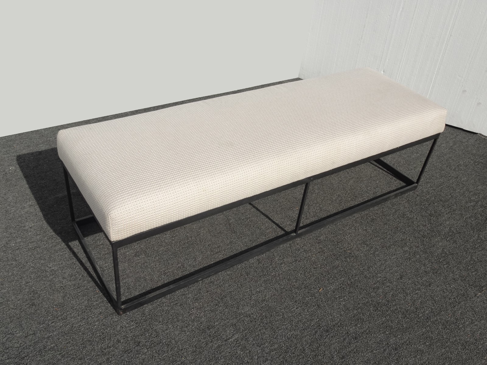 Modern White Bed Side Bench with Iron Base & Designer Fabric