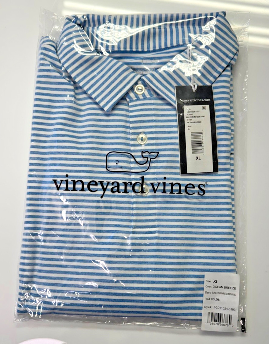 Vineyard Vines Striped Winstead Sankaty Polo - XL - Blue & White Mens Shirt