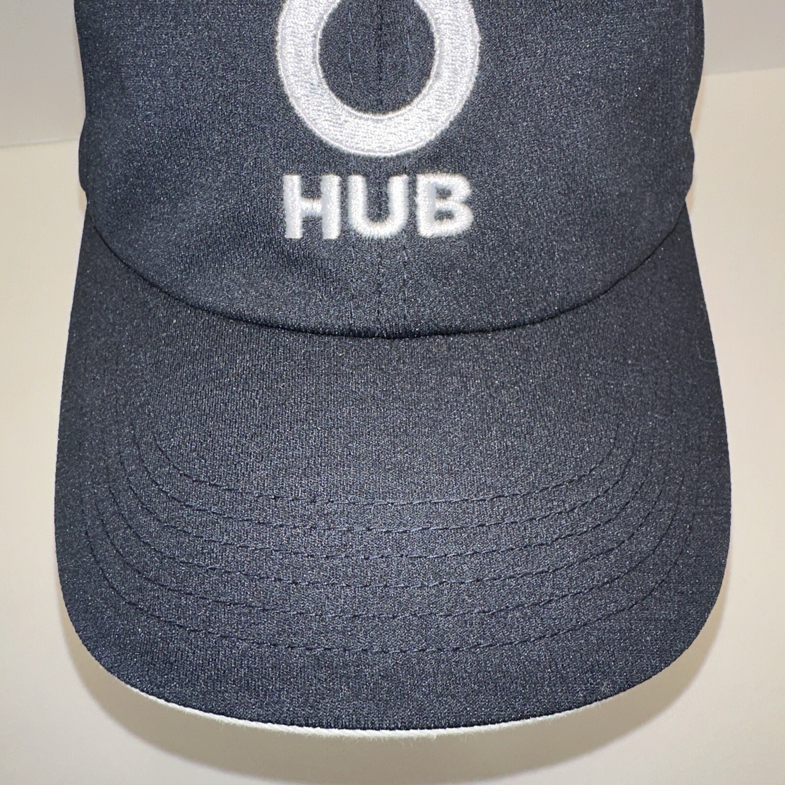 O Hub Black with White Logo Hat Cap White Bill Edge Hook Loop EUC