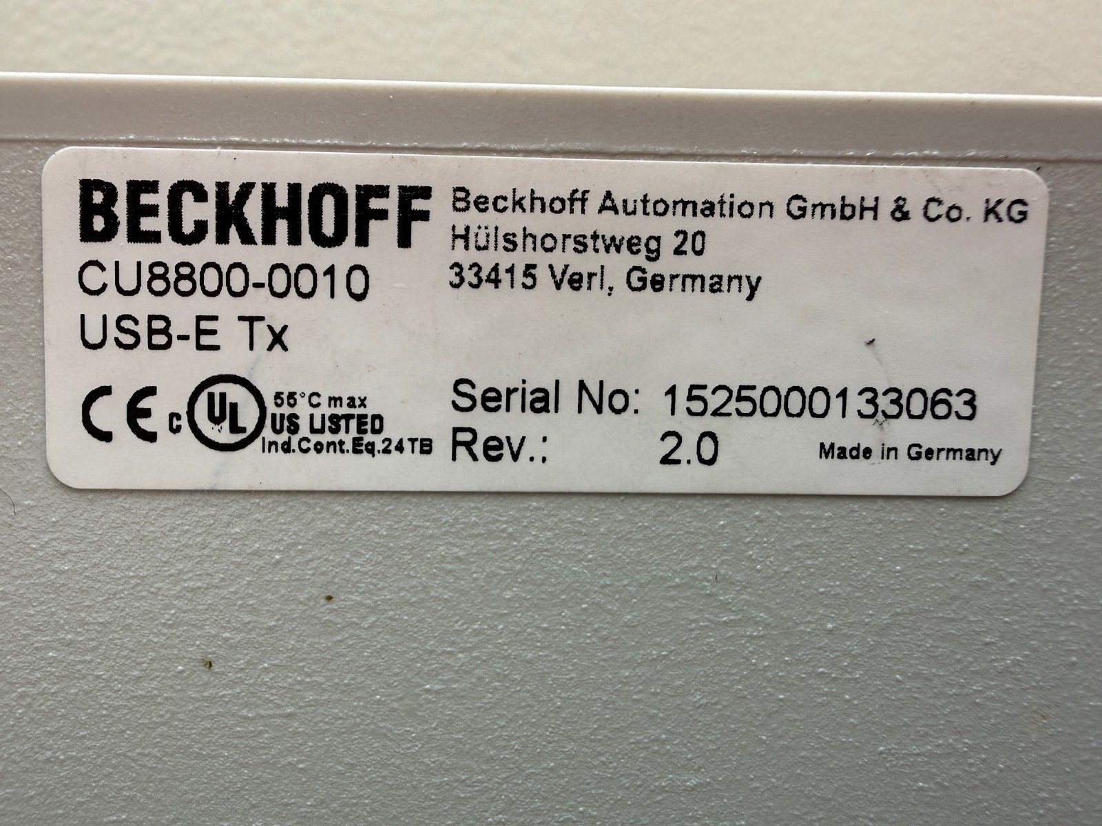 Beckhoff CU8800-0010 USB to RS232 Serial Interface Adapter Industrial