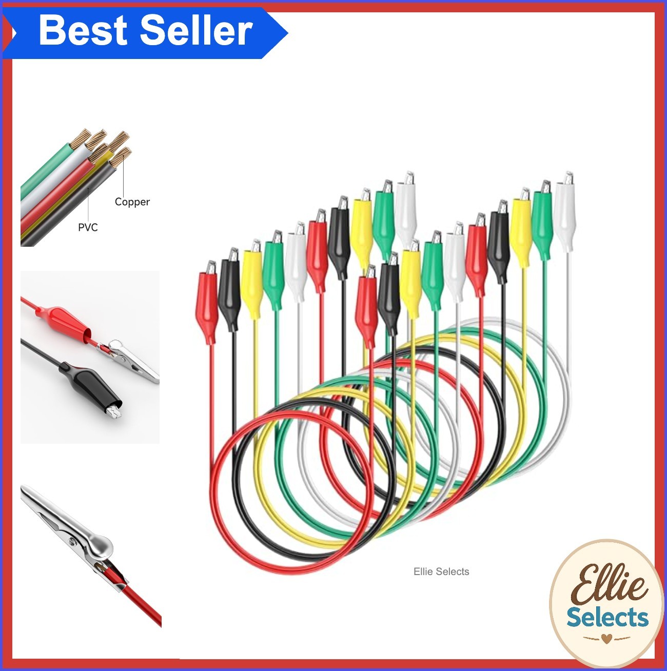 10PCS Alligator Clips Test Leads 18 AWG 50cm 5 Colors Dual Ended Electrical