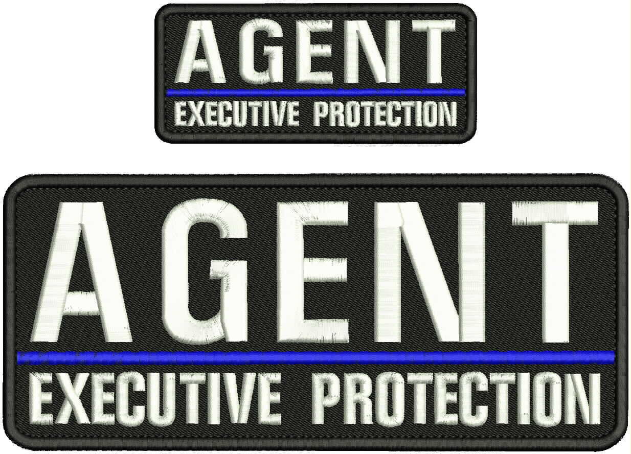 AGENT EXECUTIVE PROTECTION EMB PATCH 4X10 & 2X5 VELCR@ ON BACK WHITE ON BLACK