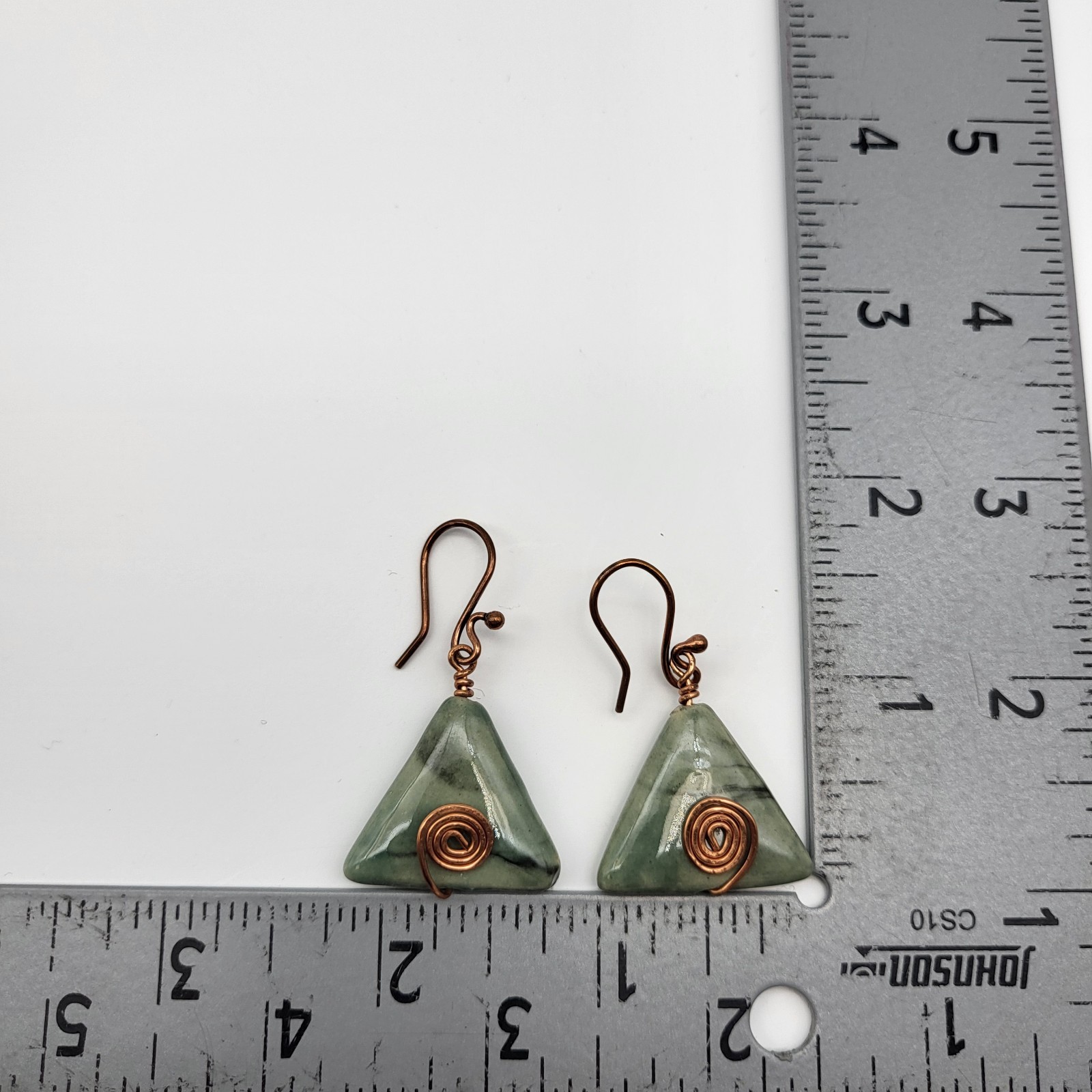 Lovely Artisan Glazed ceramic Wire wrap earrings pyramid boho triangle