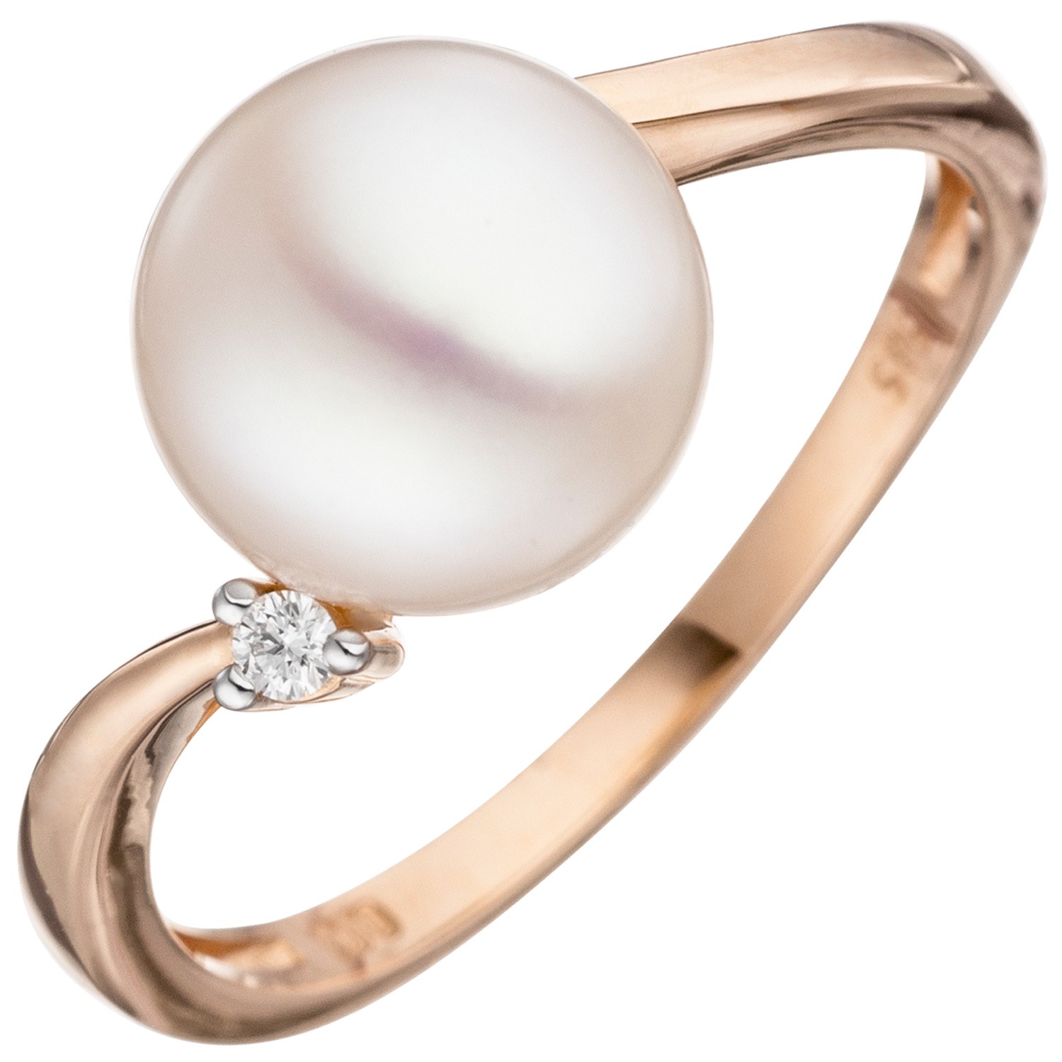 Jobo ladies' ring 585 rose gold 1 freshwater pearl 1 diamond brilliant pearl ring RW: