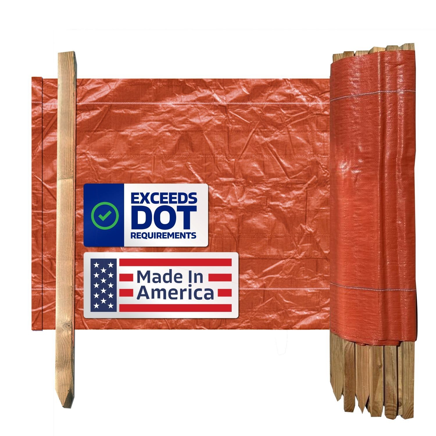 3 ft x 100 ft DOT Orange Silt Fence with Wood Stakes (4 ft) - 1 Roll | Sandbaggy