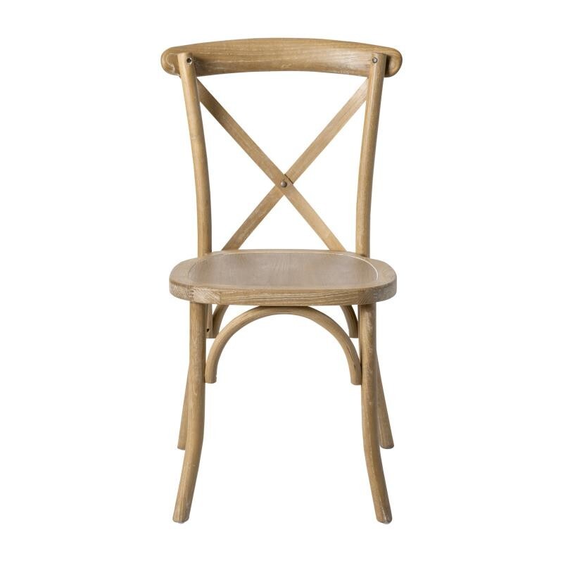 Bistro Style Cross Back Natural White Grain Wood Stack Restaurant Dining Chair