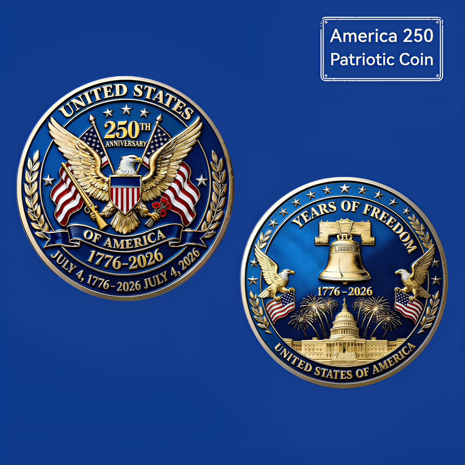 America 250 Patriotic Coin 1776-2026 US Semiquincentennial Collectible Coin