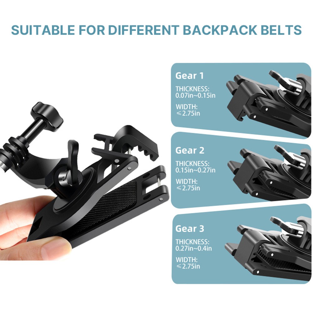 Camera 3-Level Non-Slip 360° Rotatable Backpack Clip Mount Shoulder Belt Clamp