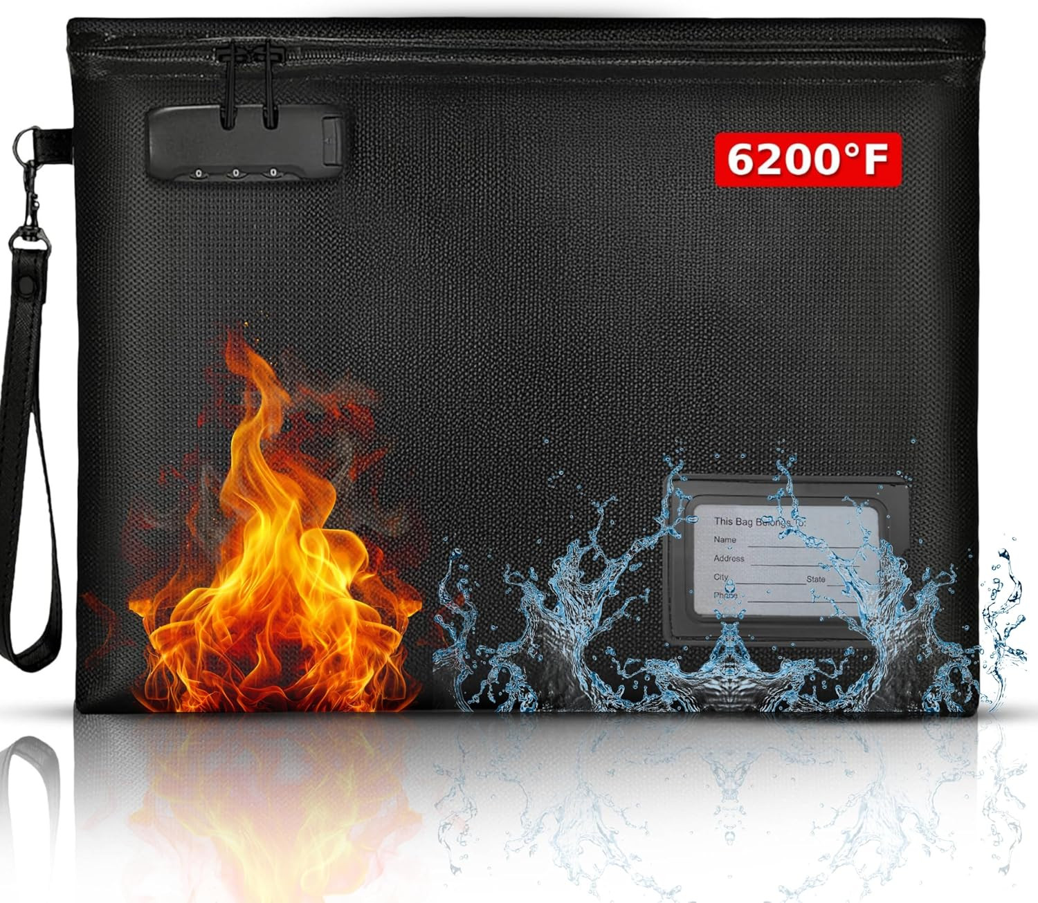 Premium Fireproof Document Bag with Lock Money Safe Bags Waterproof Zipper Fire