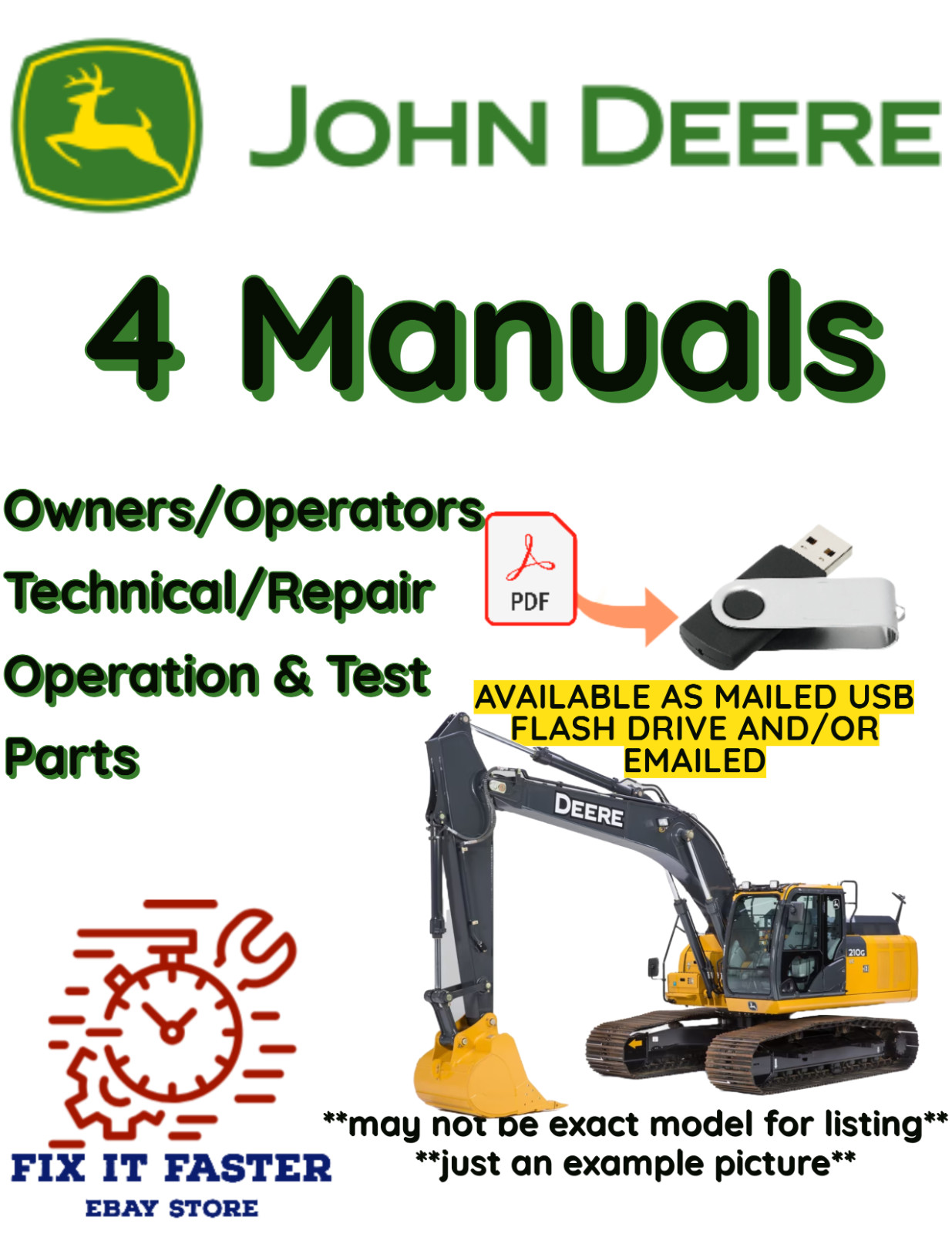 JOHN DEERE 225DLC EXCAVATOR OWNERS TECHNICAL OPERATION PARTS MANUAL PDF USB