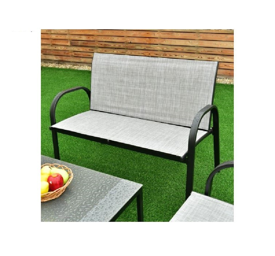 Gray 4 Pc Patio Conversation Set w/ Glass Top Coffee Table 2 Chairs Loveseat