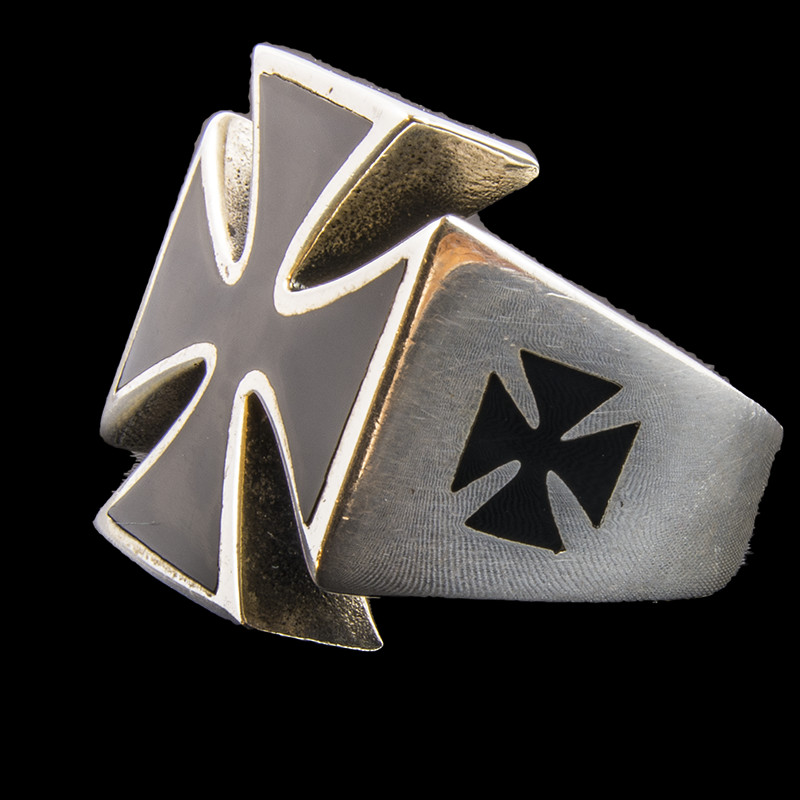Iron Cross Ring 925 sterling silver & Enamel Maltese German Metal Biker O - Z..