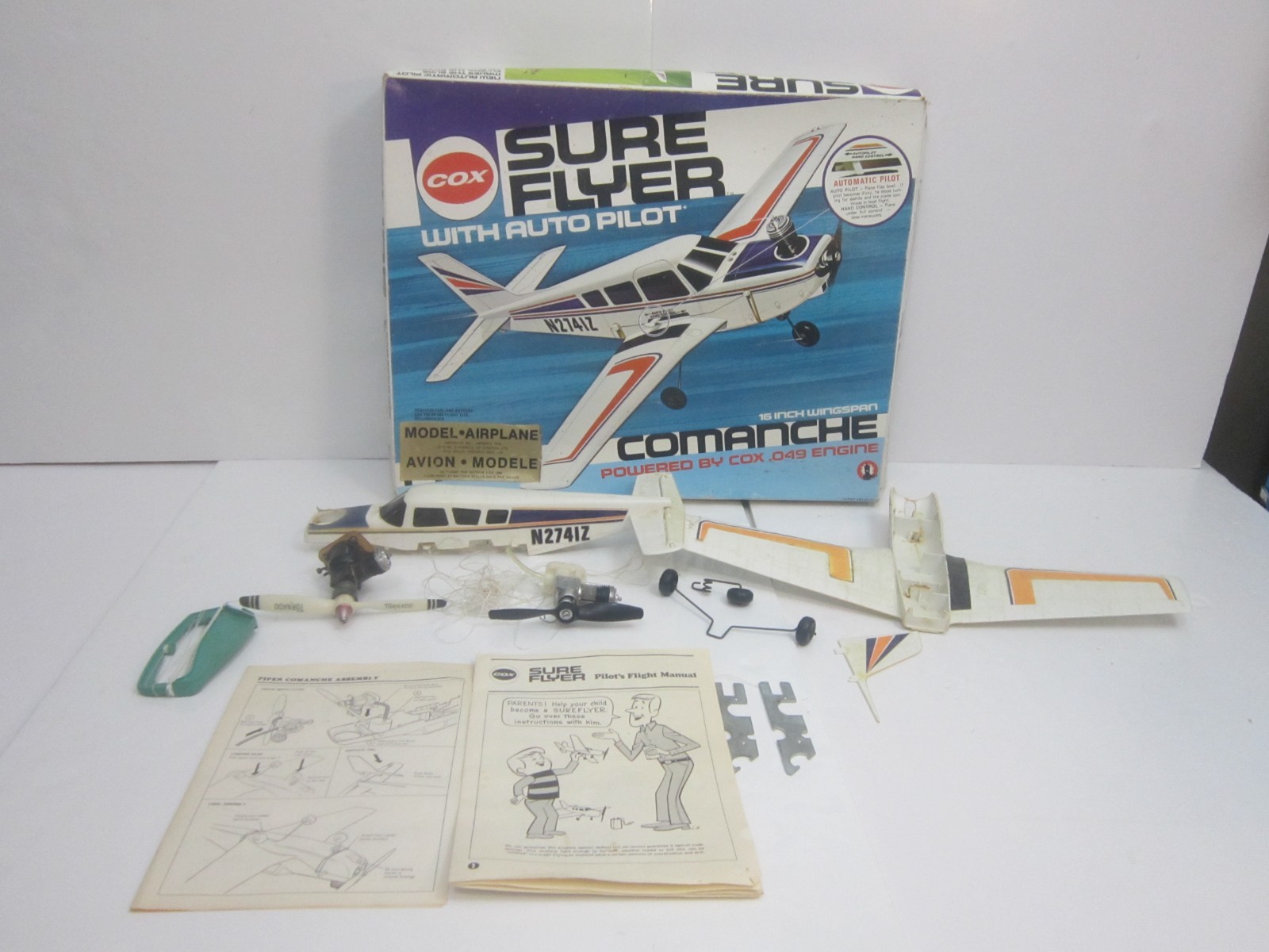 Cox Sure Flyer COMANCHE 16" Wingspan + Black Widow Engine w/ Tornado Propeller