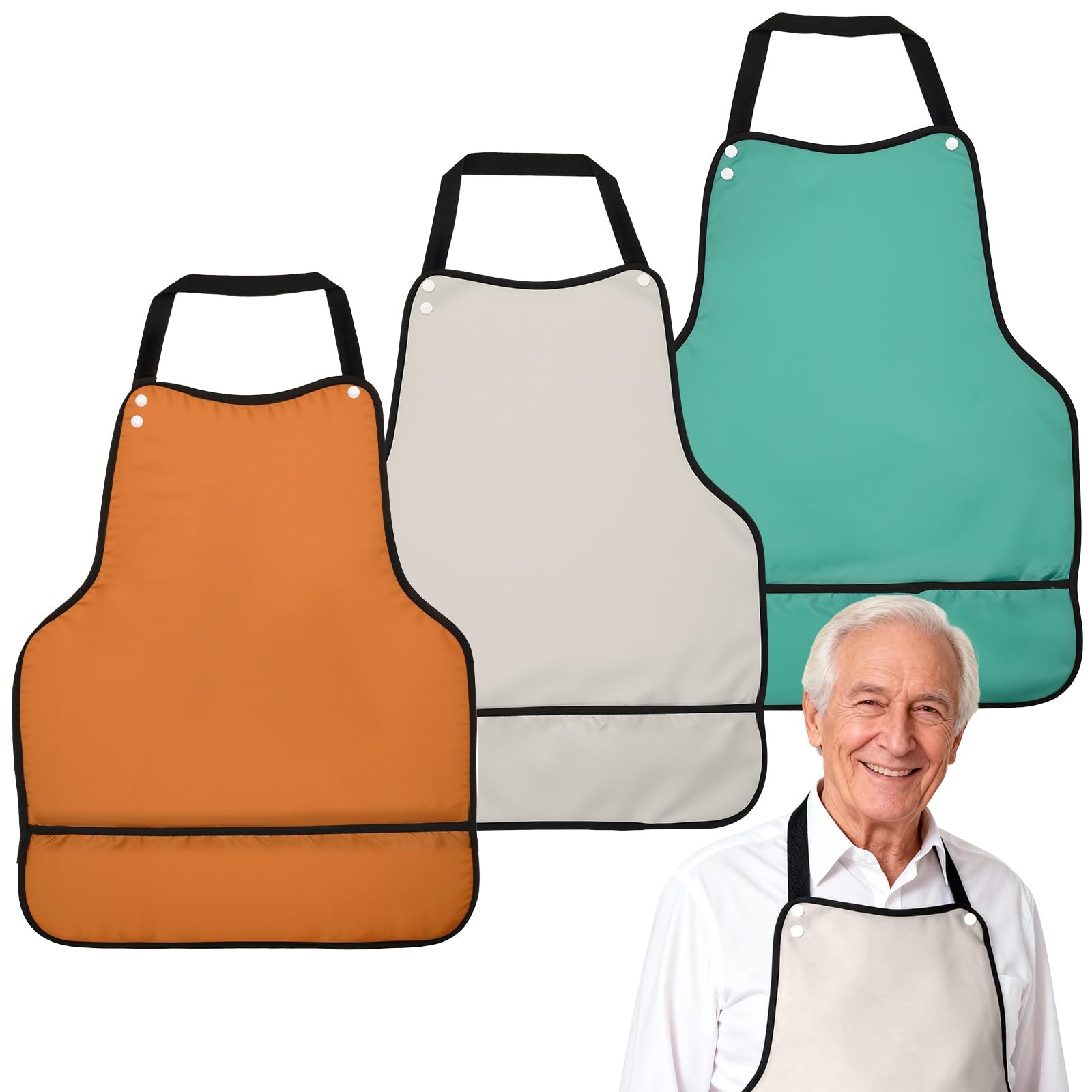 3 Pcs Adjustable Adult Bibs for Seniors, Waterproof Washable Clothing Protector