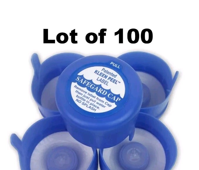 Lot of 100, 3 & 5 Gallon Water Bottle Snap On Cap Anti Splash 55mm Peel Off Tops