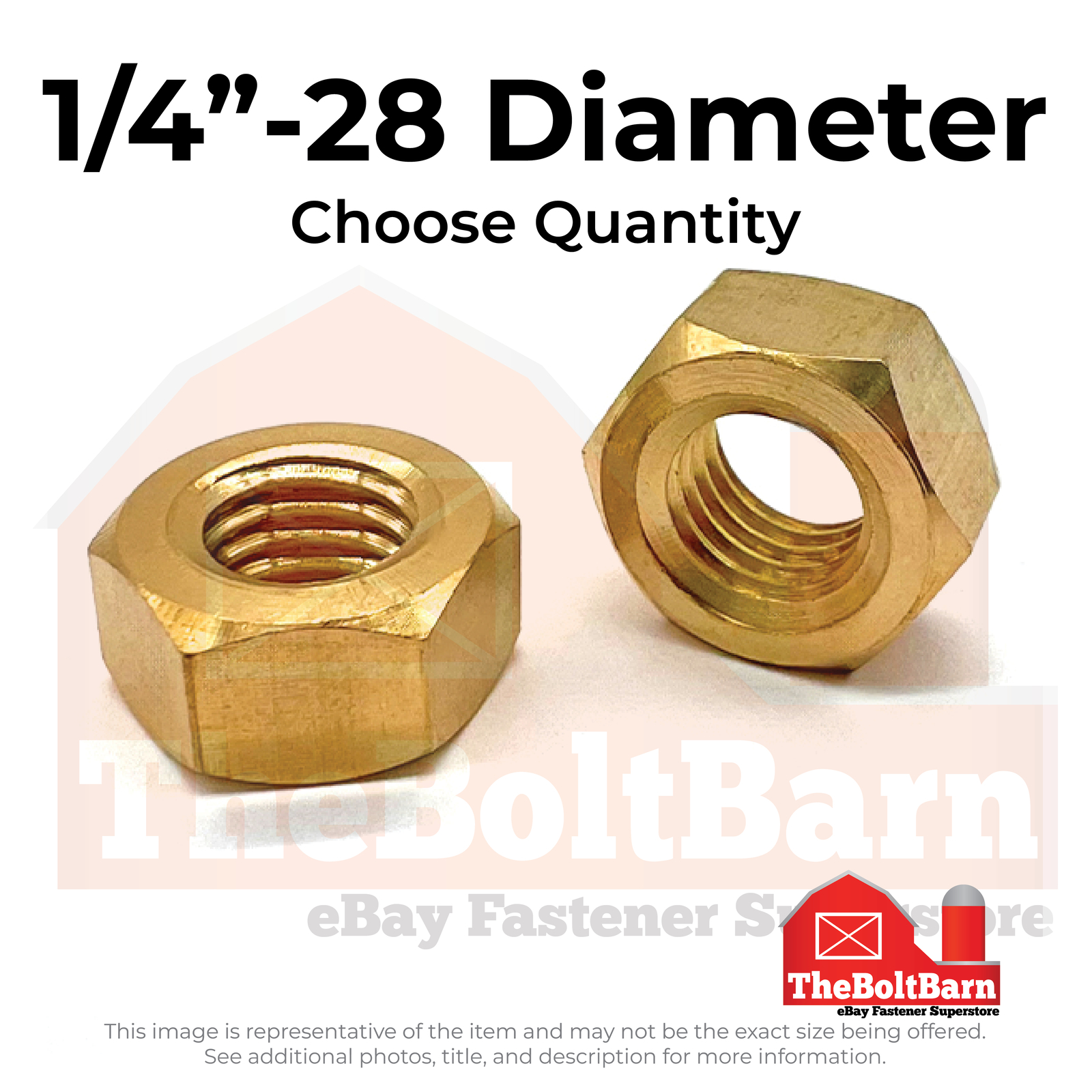 1/4"-28 Brass Finished Hex Nuts (Pick Quantity)