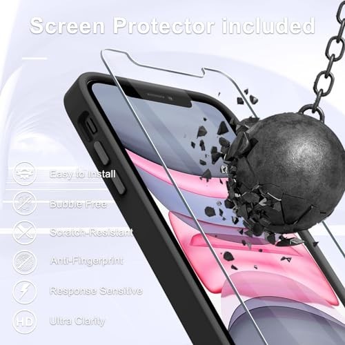 for iPhone 12 Case, 12 Pro with 1 Screen Protector, Matte Black