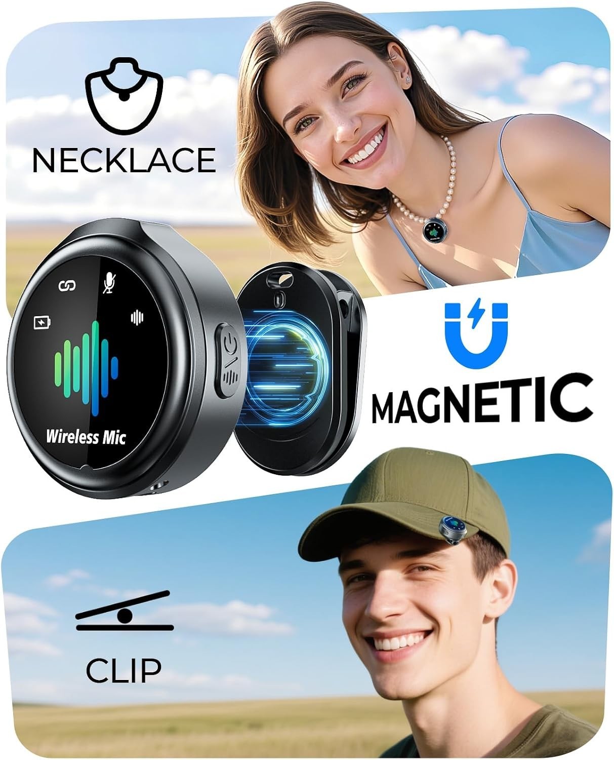Magnetic Wireless Lavalier Microphone for iPhone & Android with Noise Reduction
