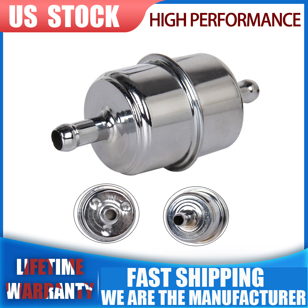9746 Chrome Canister Fuel Filter 3/8" ID For Ford GMC Inline Gas Hose Carburetor