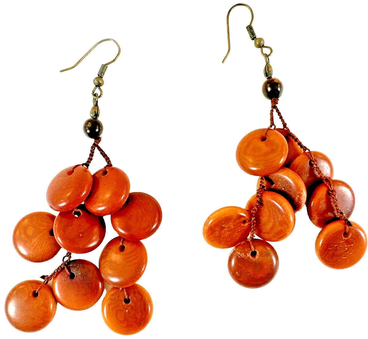 Vintage Tagua Cluster Dangle Earrings, Hand Made, 1960s, new