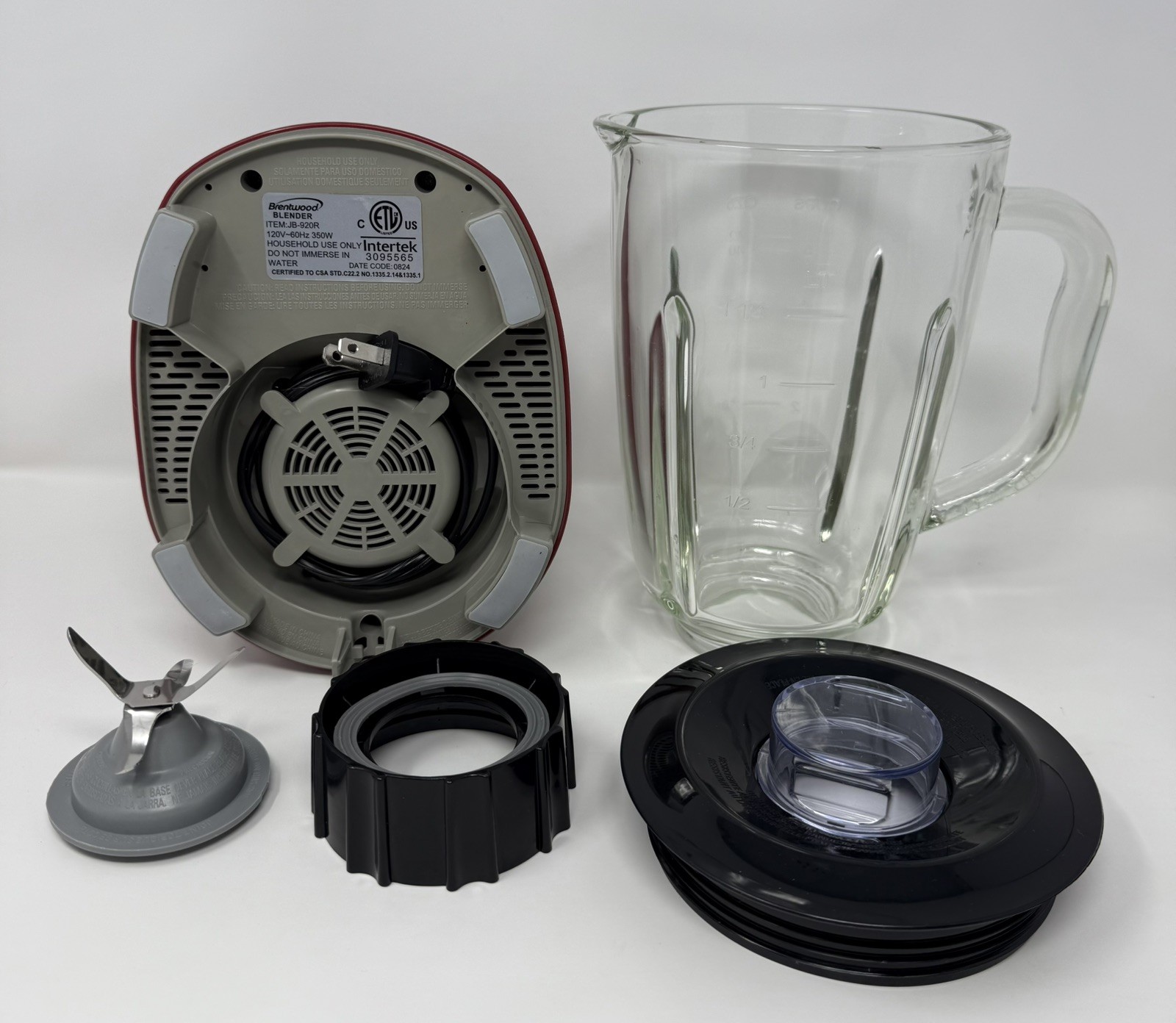 Brentwood JB-920R Glass Jar Blender 42oz 12 Speed Pulse 550W Red Tested Used