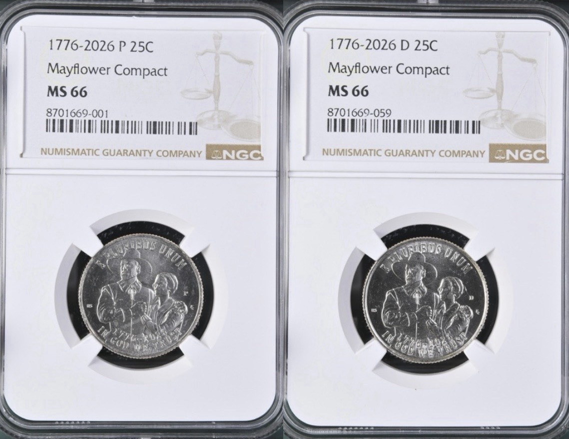 2026 Mayflower Compact Quarters P&D Set (NGC MS66)