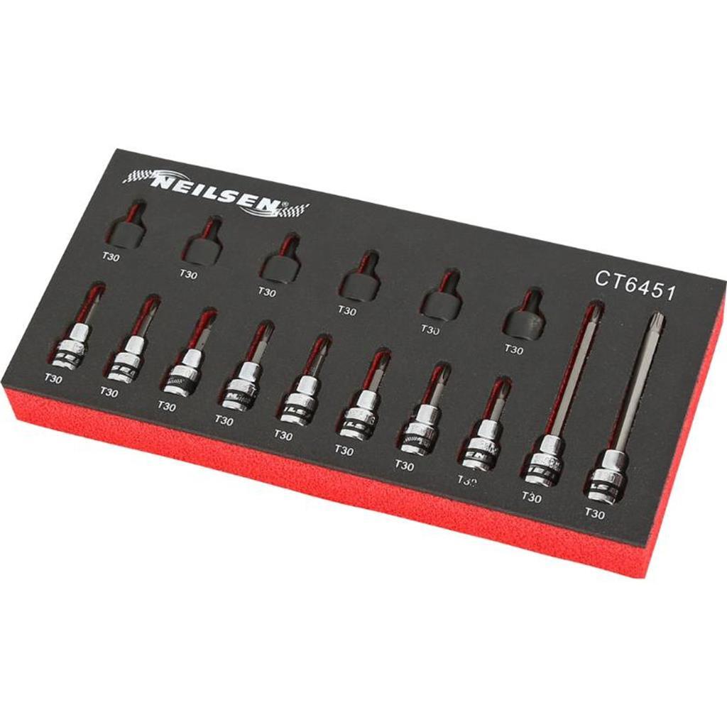 Neilsen 16pc Long Torx Bit Star Socket Set T30 Trx 3/8" Sockets 30mm - 100mm