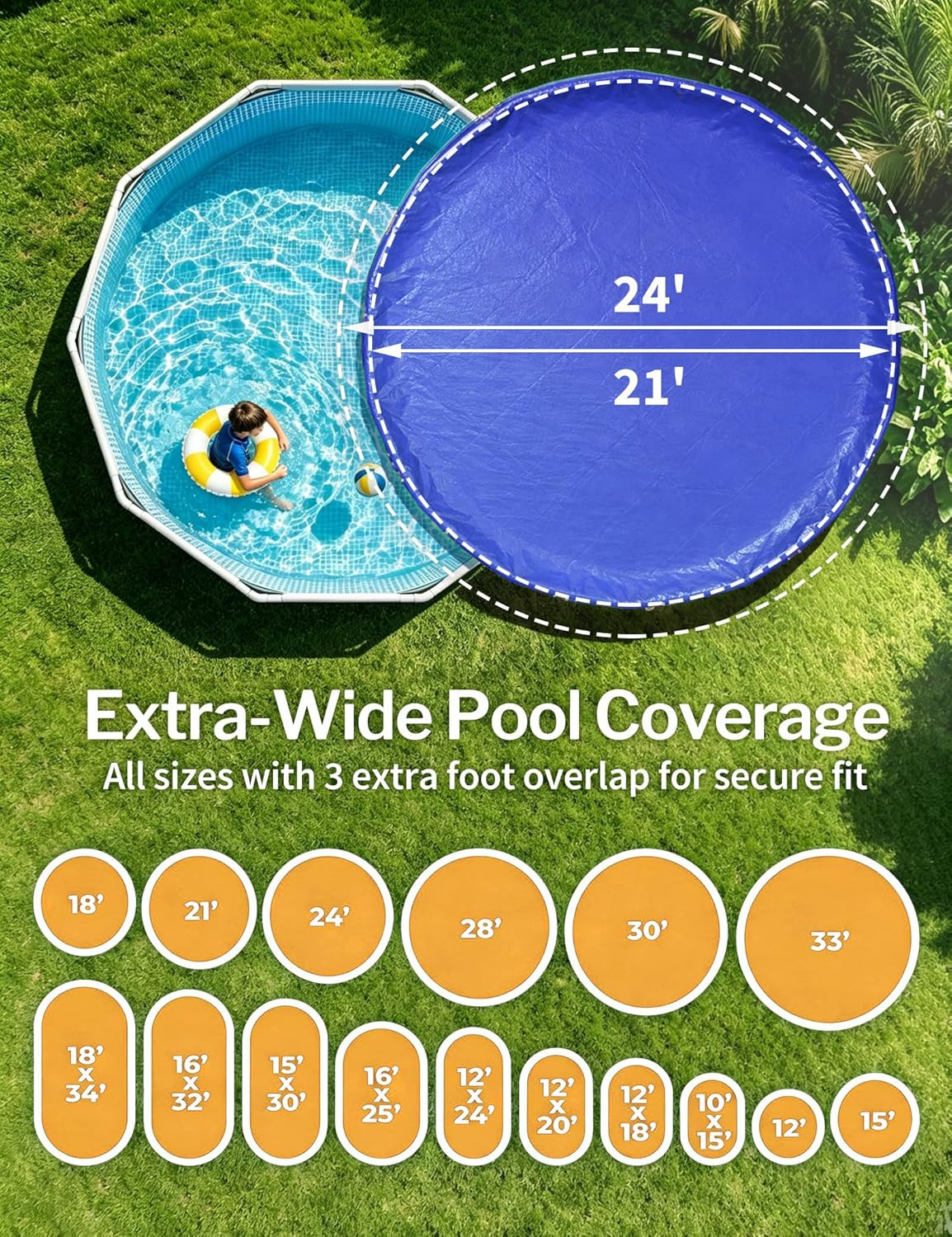 21FT round Pool Cover for above Ground Pools, Summer Pool Cover Protector with C