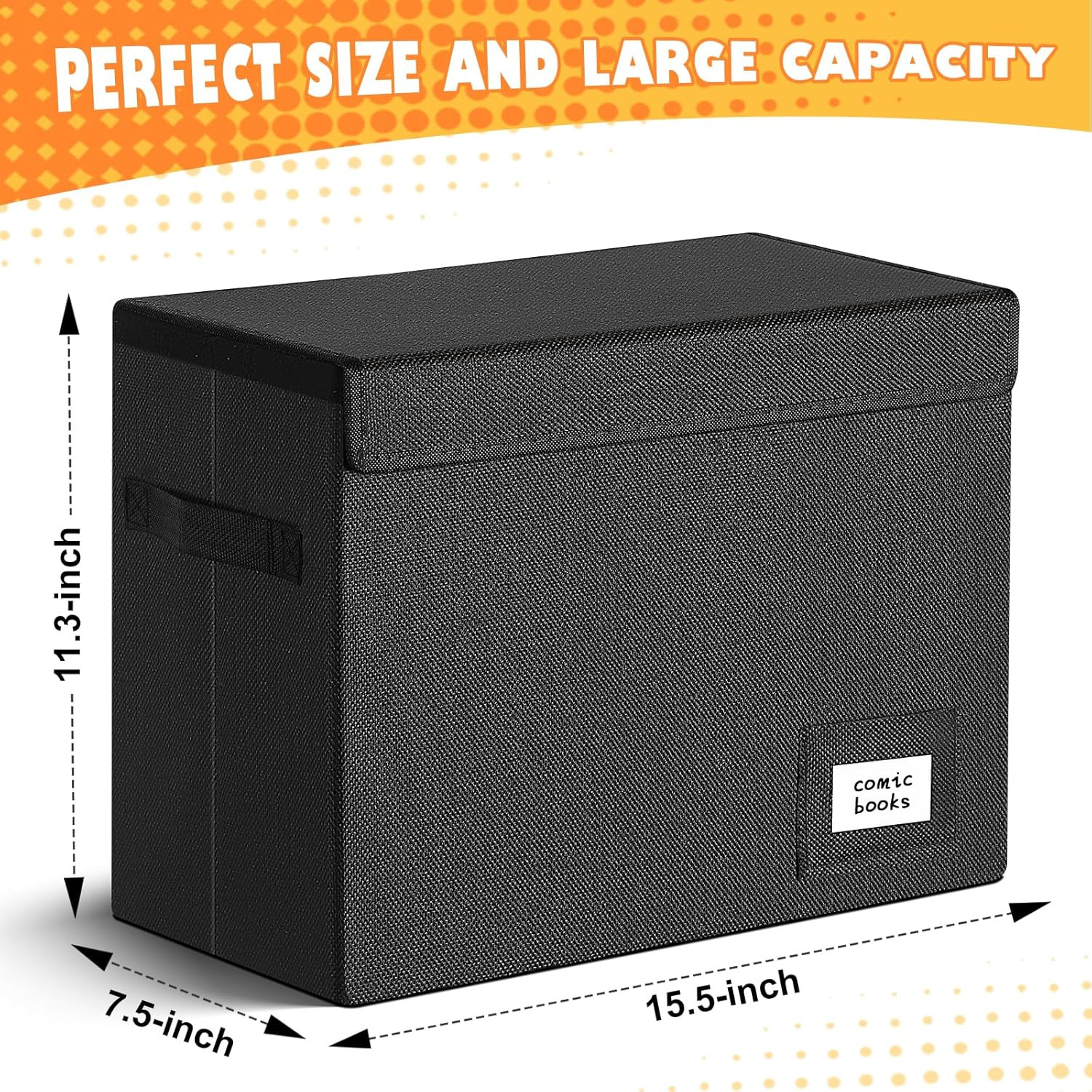 Heavy Duty Collapsible Comic Book Storage Box - Holds 150 Comics, Black