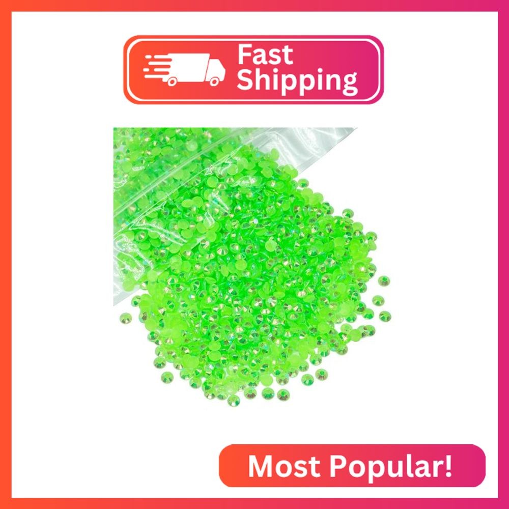qiipii 3000PCS 5mm Peridot AB Resin Rhinestones for Crafts Fresh Green AB Flatba