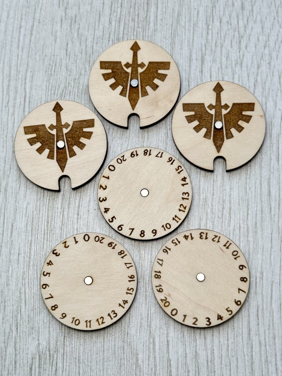 Warhammer 40k Dark angels 0-20 engraved wound counter wooden tracker set of 3