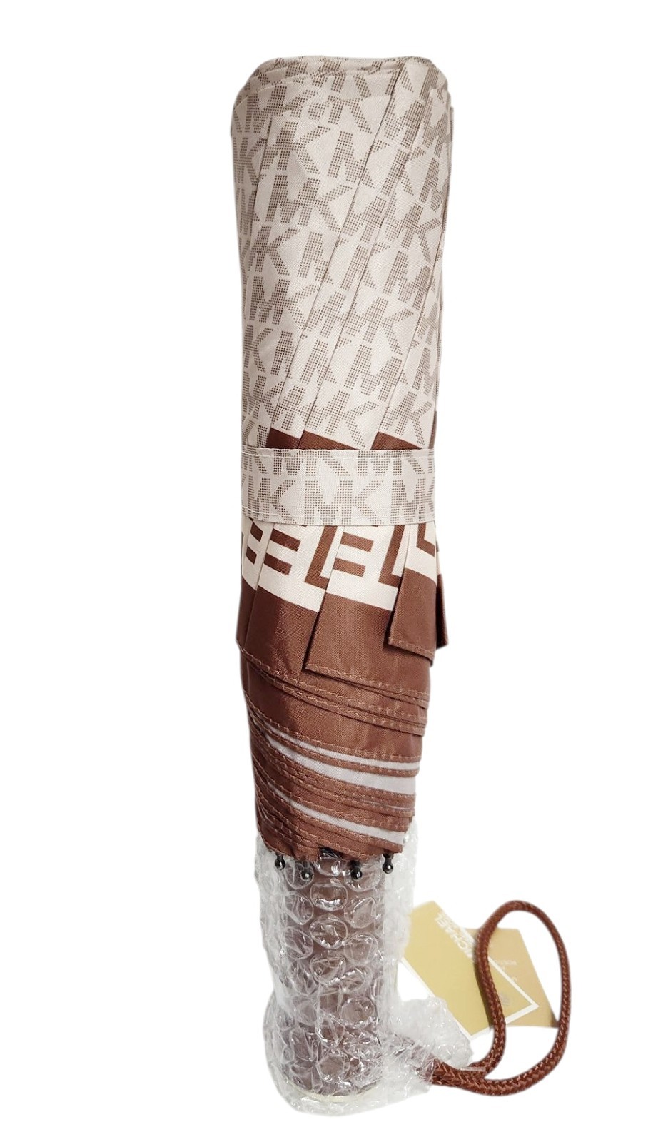 Michael Kors Logo Print Umbrella Vanilla Goldtone Signature Print 35F3GTFN4B New