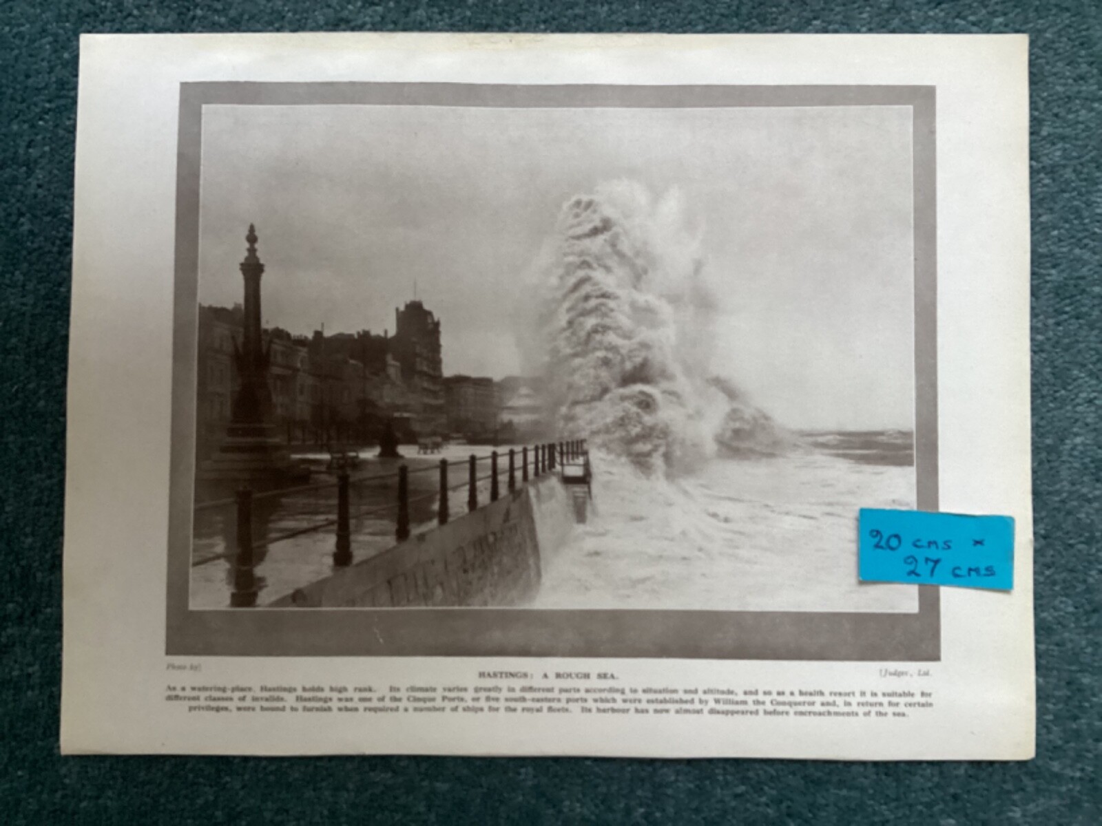 Antique print, A ROUGH SEA in HASTING,S, & CONWAY CASTLE, CARNARVONSHIRE