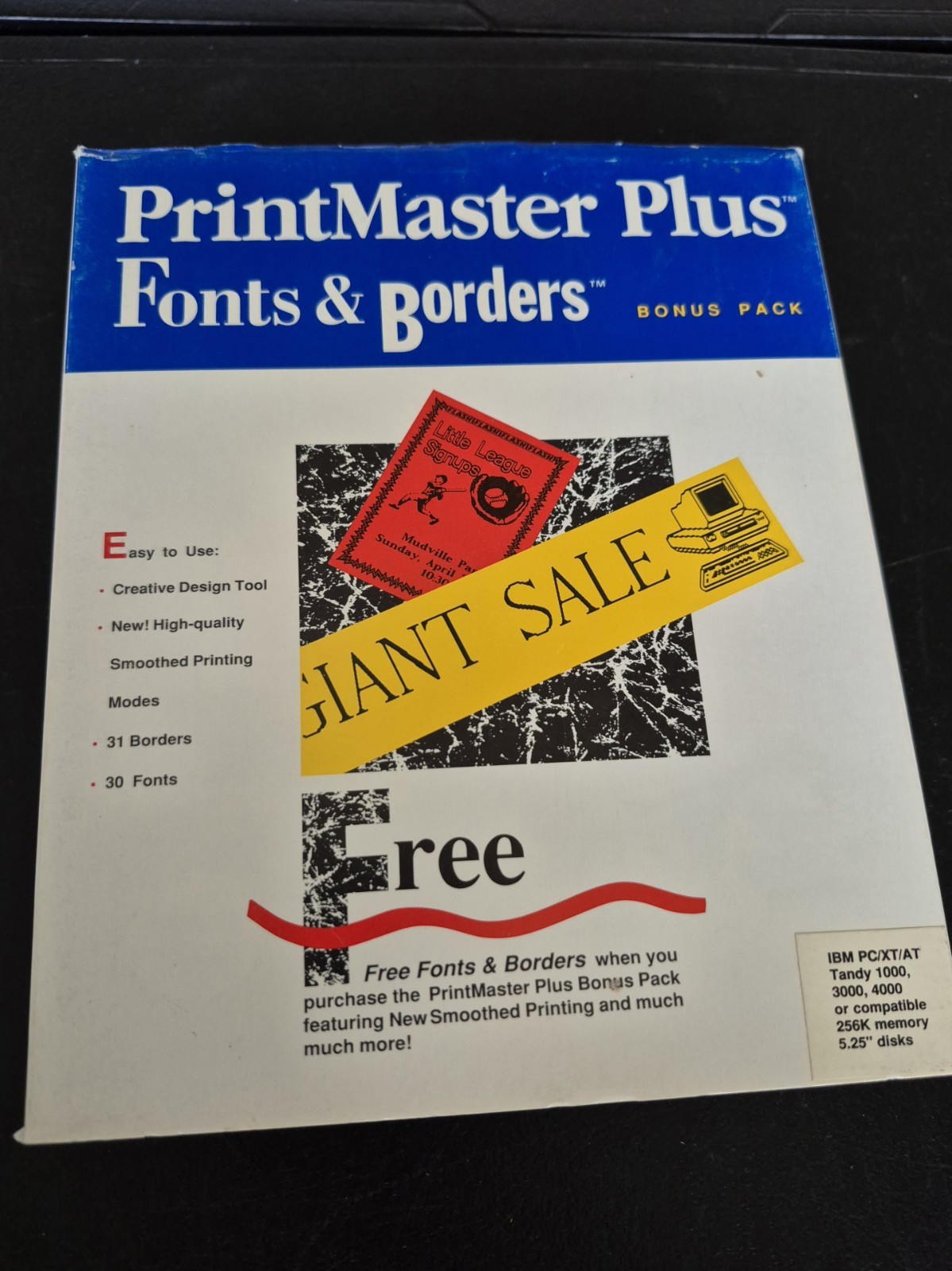 Vintage 1986 PrintMaster Plus & Fonts and Borders Bonus Pack for IBM PC