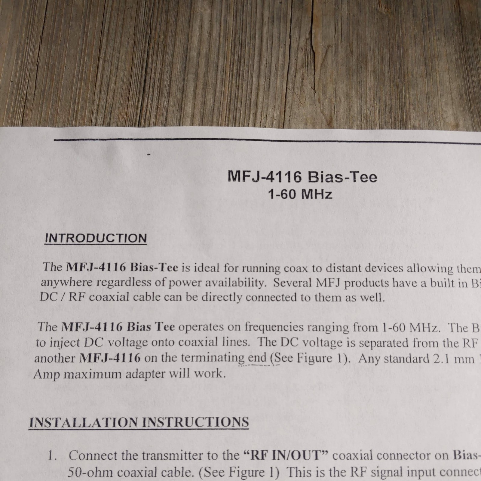 MFJ-4116 Bias Tee Installation Instructions