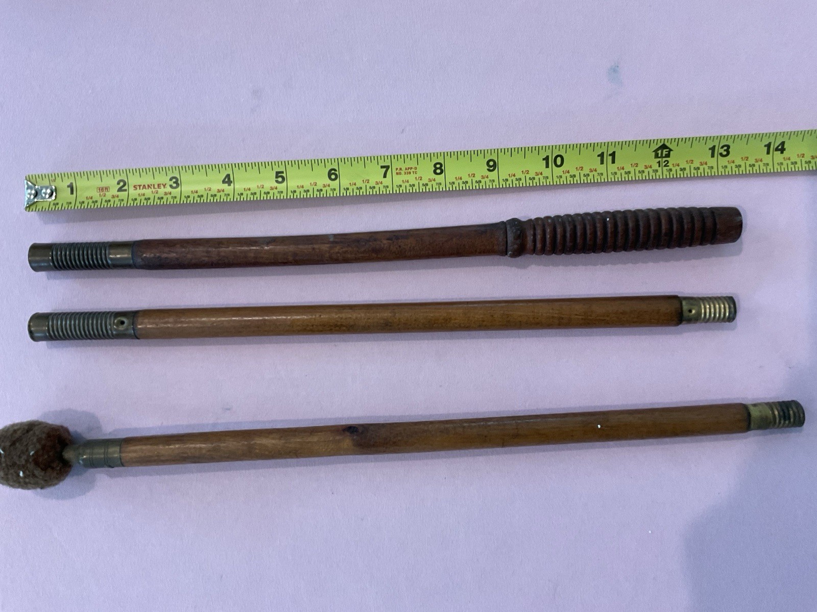 ANTIQUE GUN RIFLE SHOTGUN WOOD BRASS CLEANING ROD BARREL 3 PIECE WOODEN