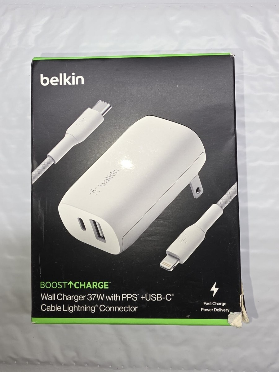 Belkin Boostcharge Wall Charger 37W w/ PPS+USB-C-Cable-Connector-White