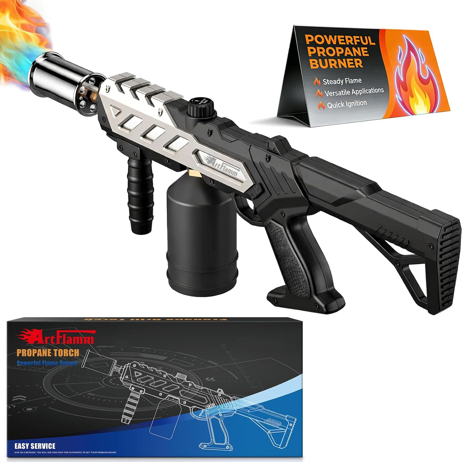 Powerful Propane Torch with Detachable Design, Kitchen Blow Torch Gun with Adjus