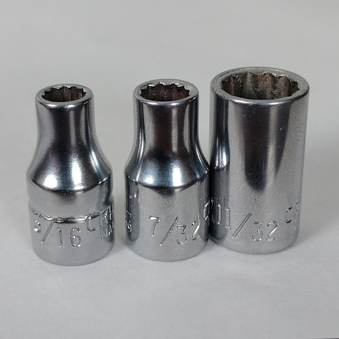 Craftsman 3/16, 7/32 , 11/32" Socket 12 point 1/4" Drive -v-43608, 43604, 43609