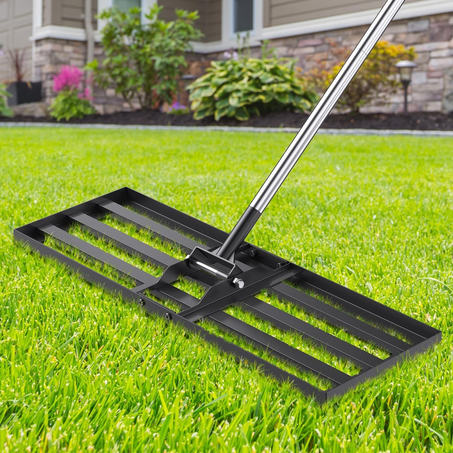30x10 inch Lawn Leveling Rake, Yumatum 72" Effort Saving Lawn Leveler Tool