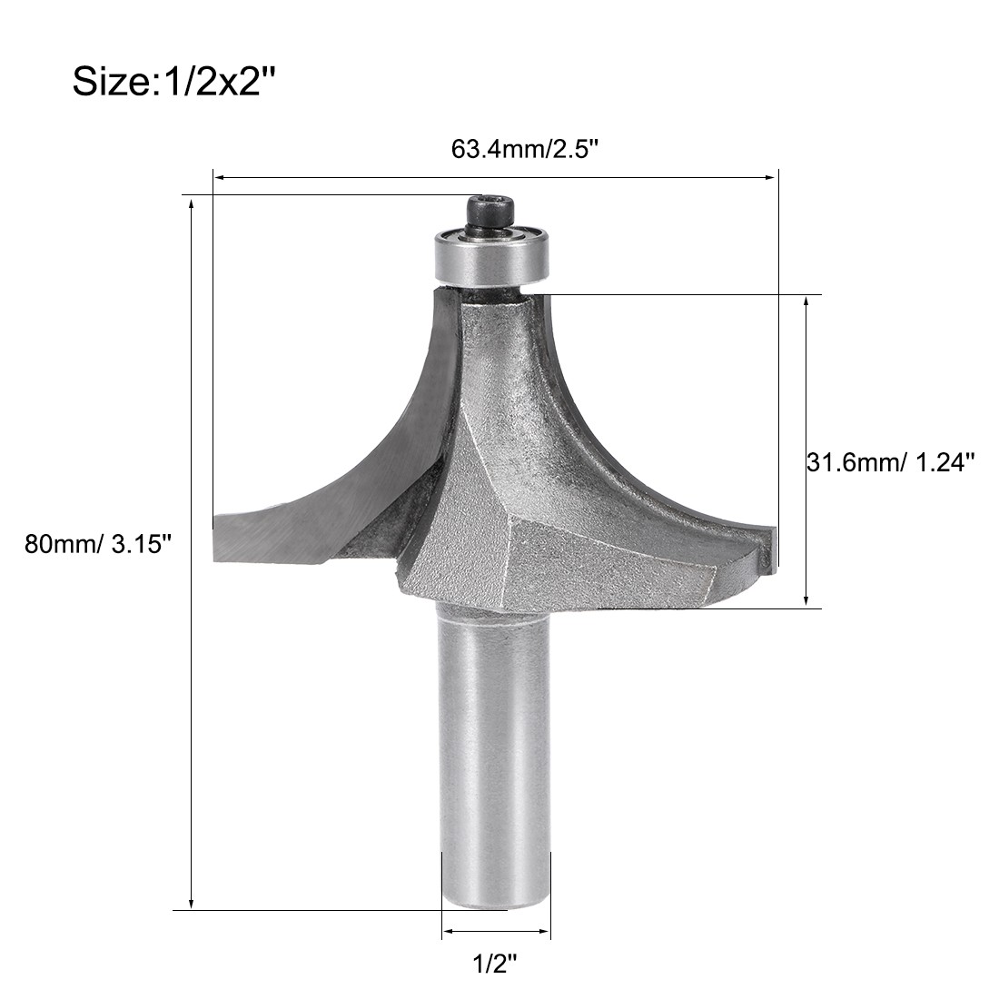 Router Bit 1/2 Shank 2 Inch Cutting Dia Round Over Corner