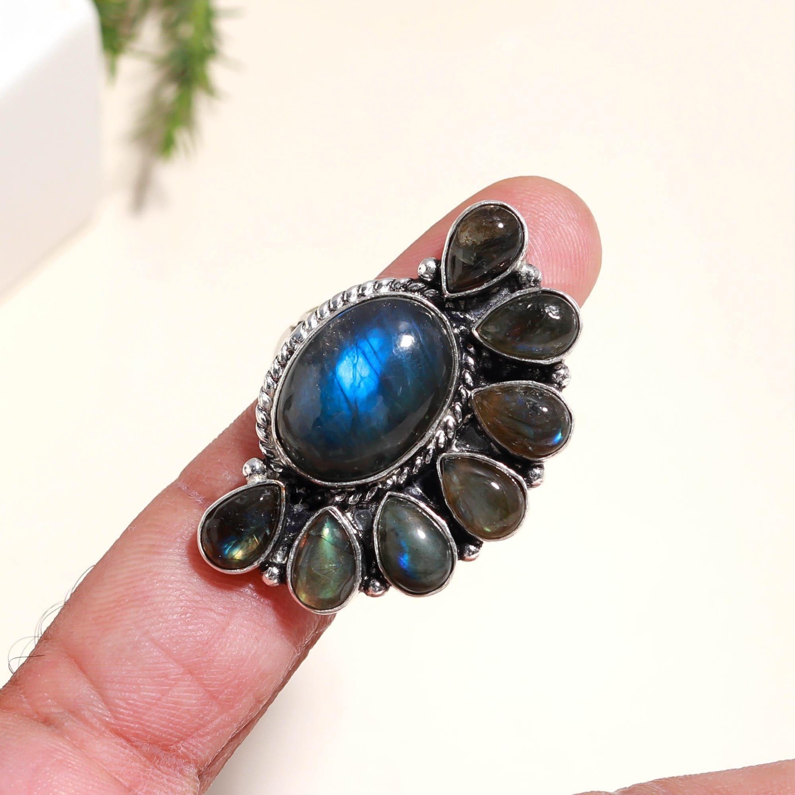 Natural Labradorite Gemstone Handmade 925 Sterling Silver Ring Women Gift