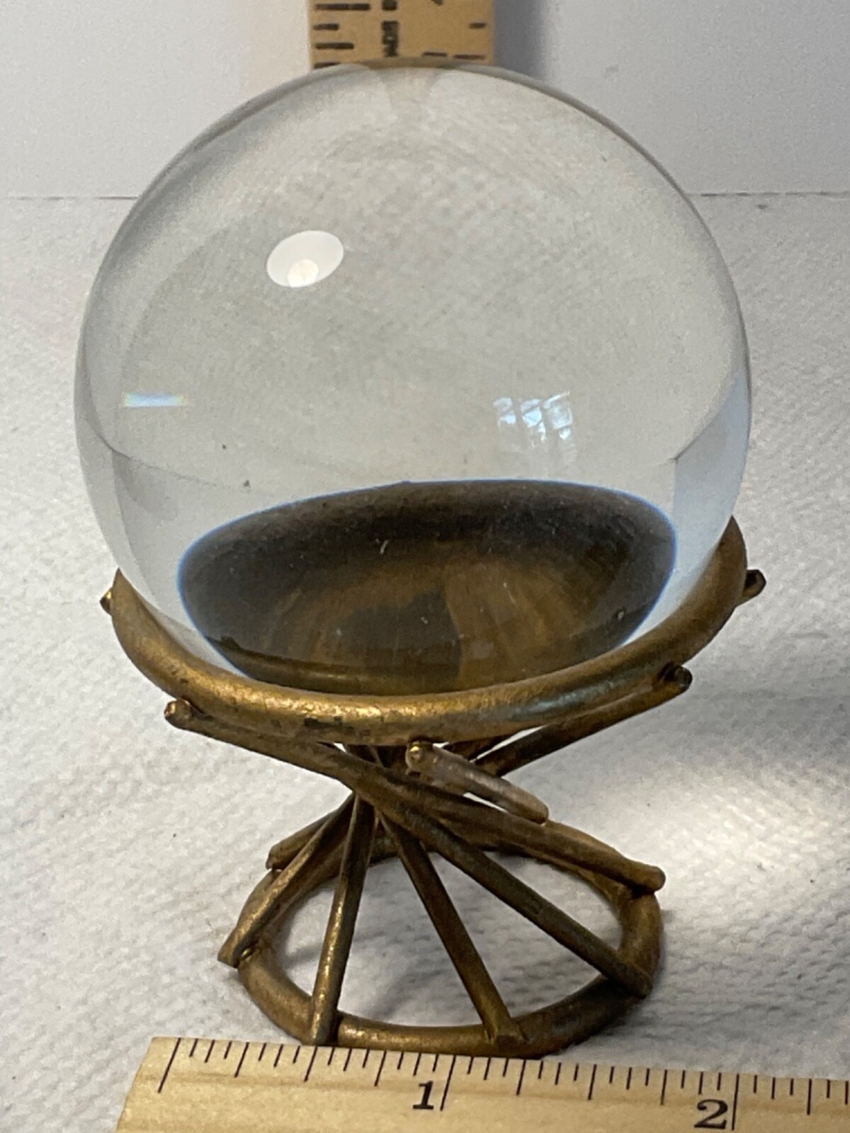 Clear round glass globe on brass stand 2”