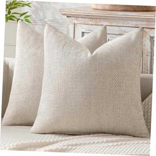Pack of 2 Couch Throw Pillow Covers 20x20 Inch 20" x 20" (Pack of 2) Beige
